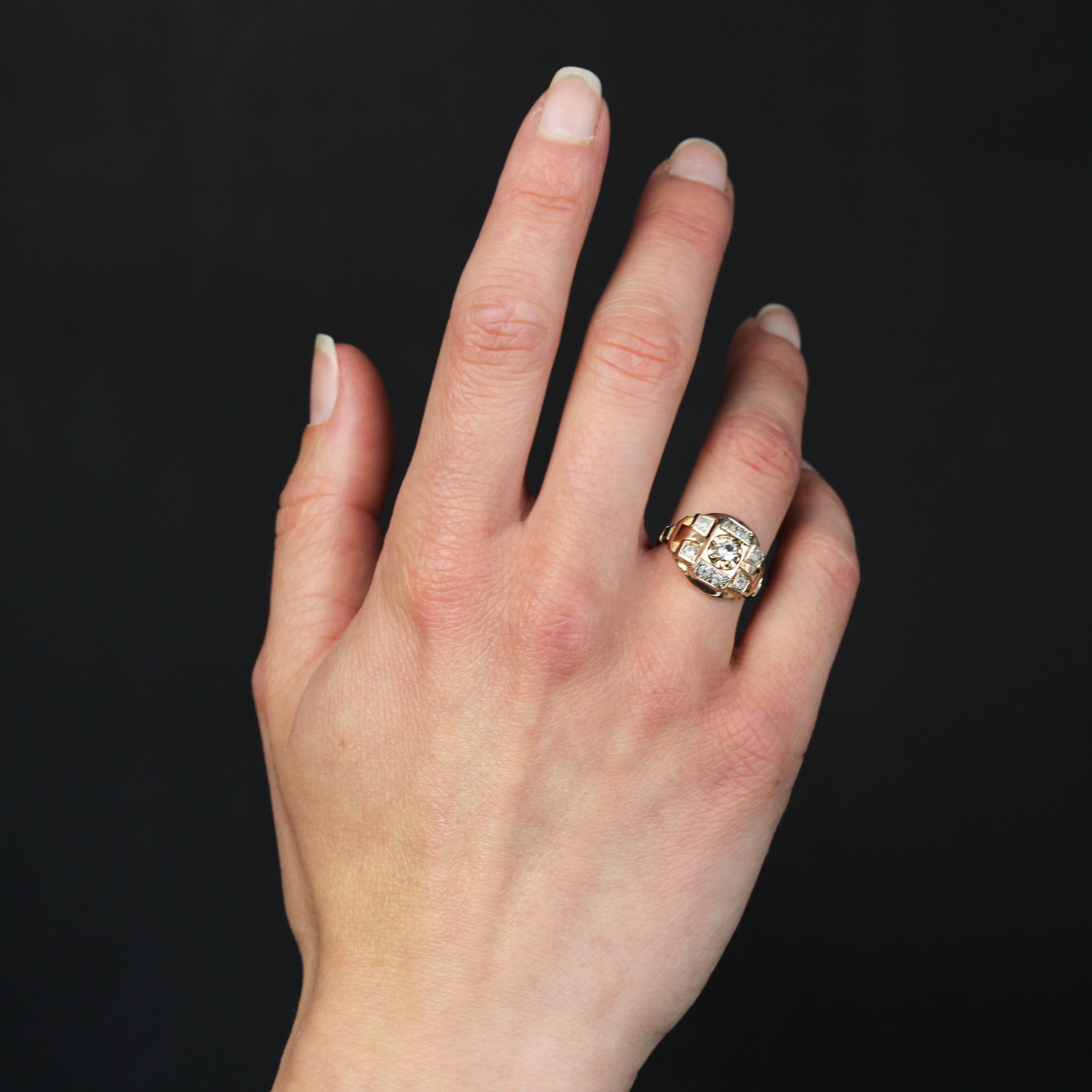 French 1950s Colorness Stone 18 Karat Rose Gold Tank Ring In Good Condition For Sale In Poitiers, FR