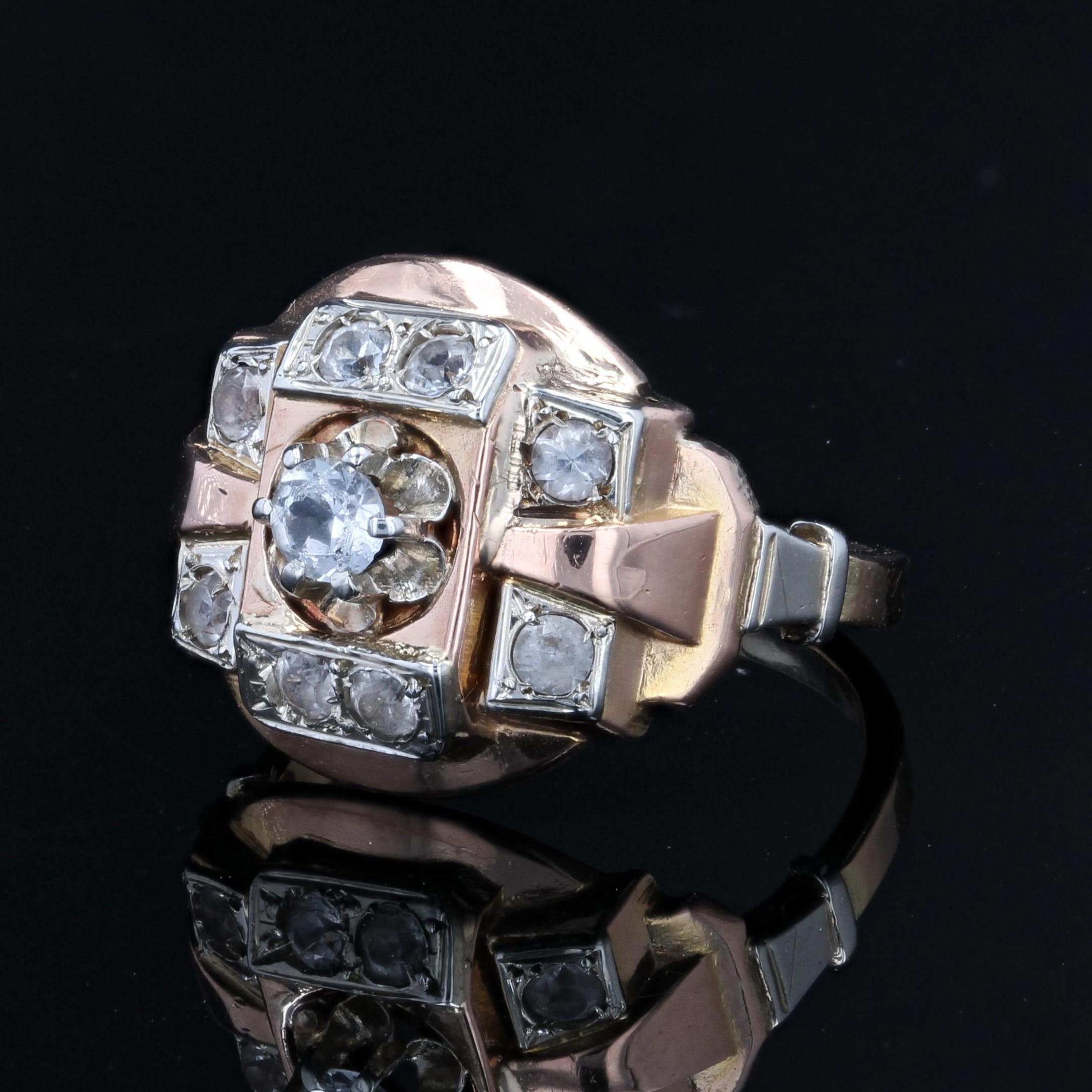 French 1950s Colorness Stone 18 Karat Rose Gold Tank Ring For Sale 2