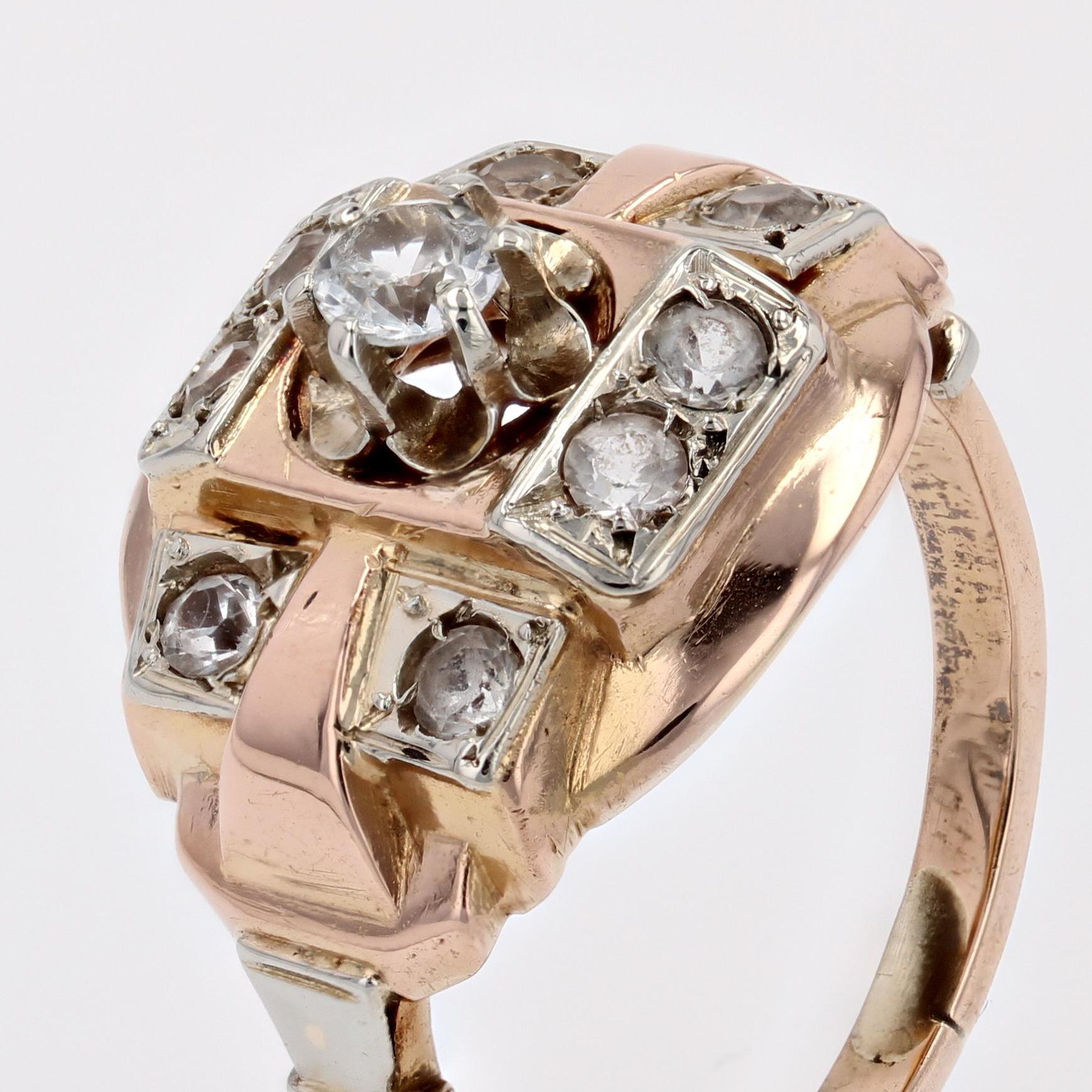 French 1950s Colorness Stone 18 Karat Rose Gold Tank Ring For Sale 4