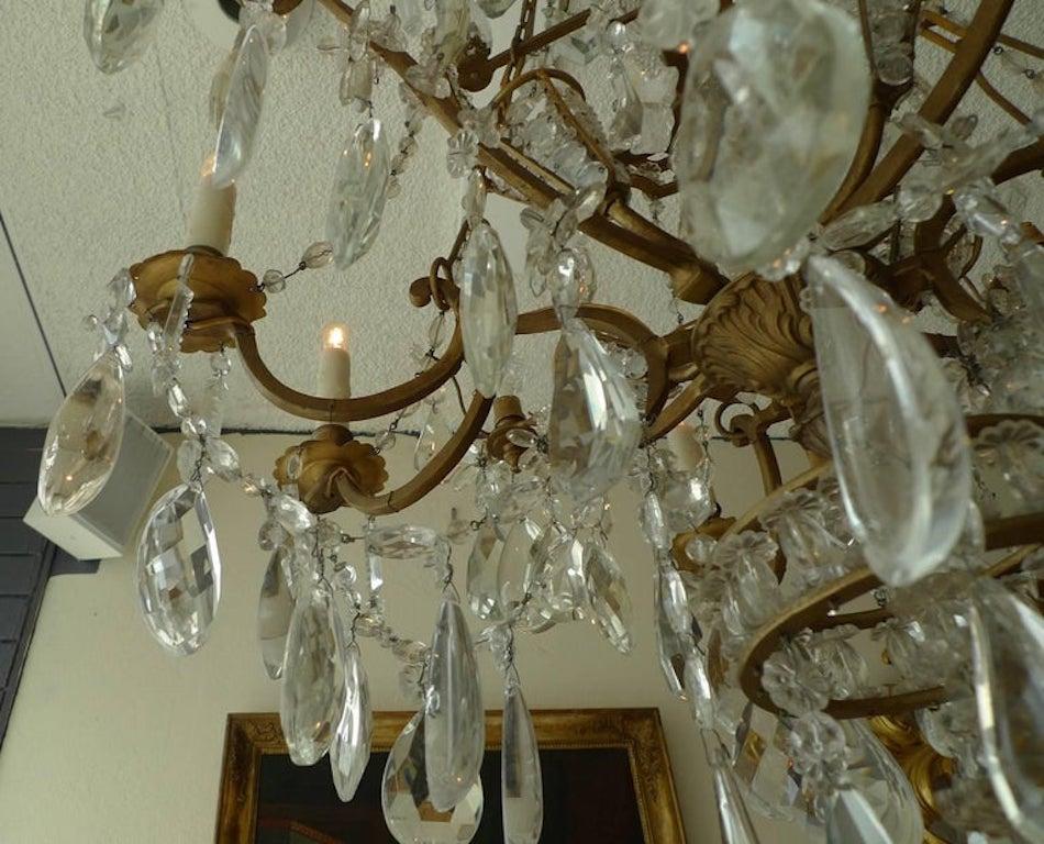 Lampadario francese anni '50 in cristallo e vetro Marie Therese a dodici luci in vendita 1