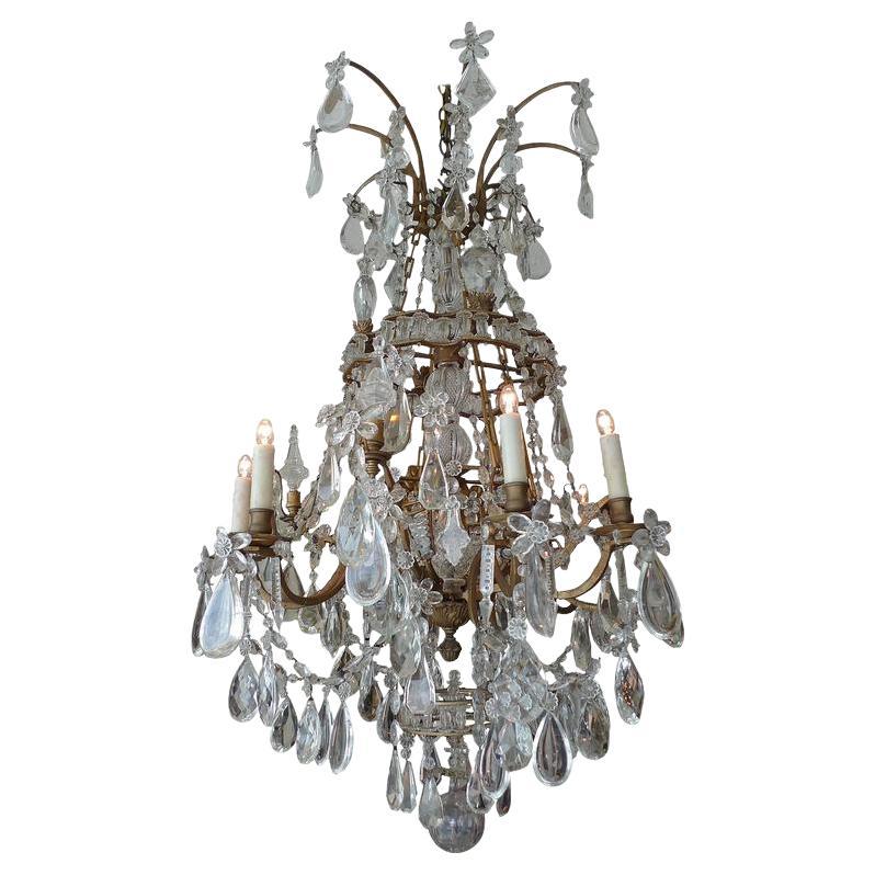 French 1950s Crystal and Glass Marie Therese Chandelier with Twelve-Light