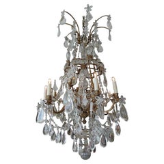 French 1950s Crystal and Glass Marie Therese Chandelier with Twelve-Light