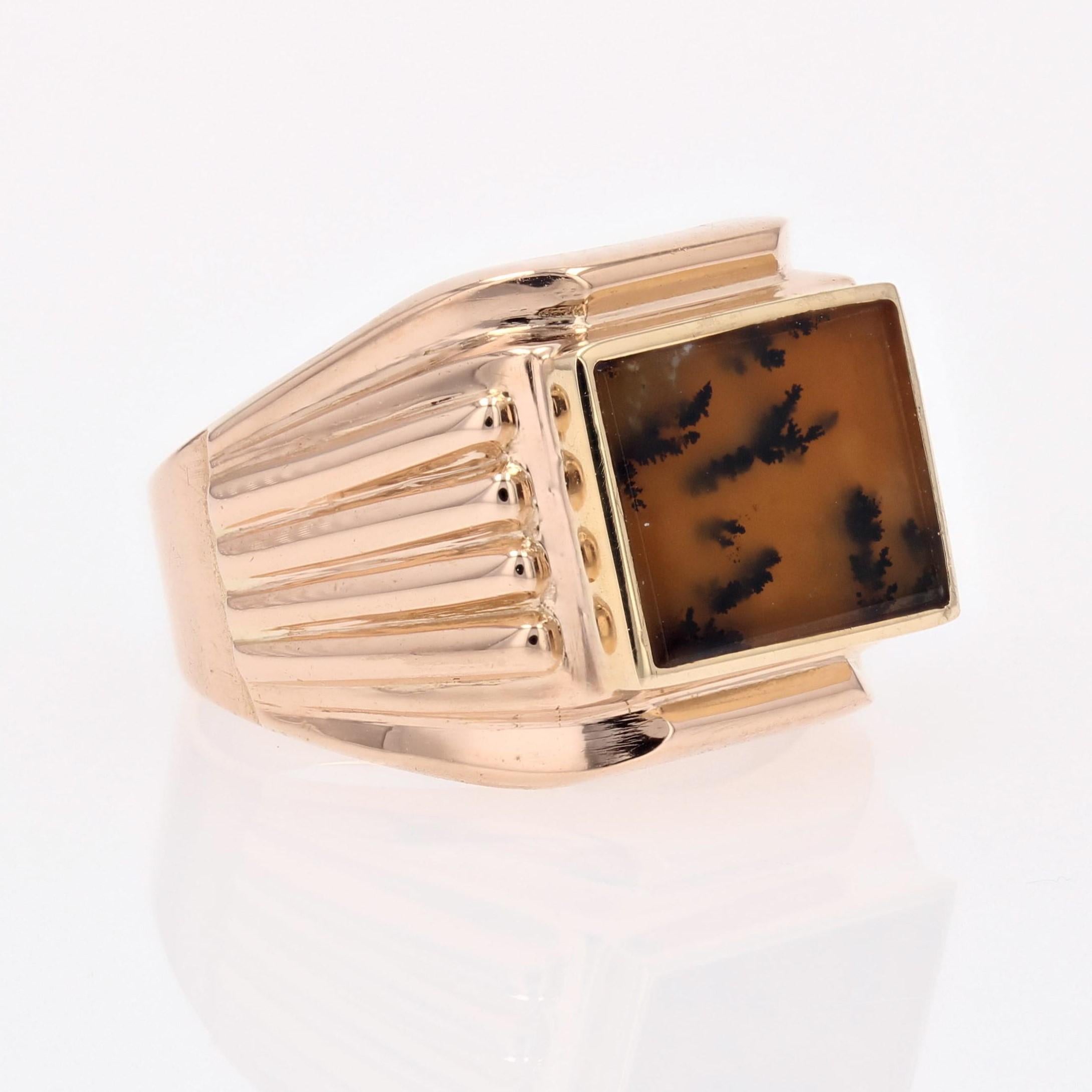 French 1950s Dendrite Agate 18 Karat Rose Gold Ladies Signet Ring For Sale 6