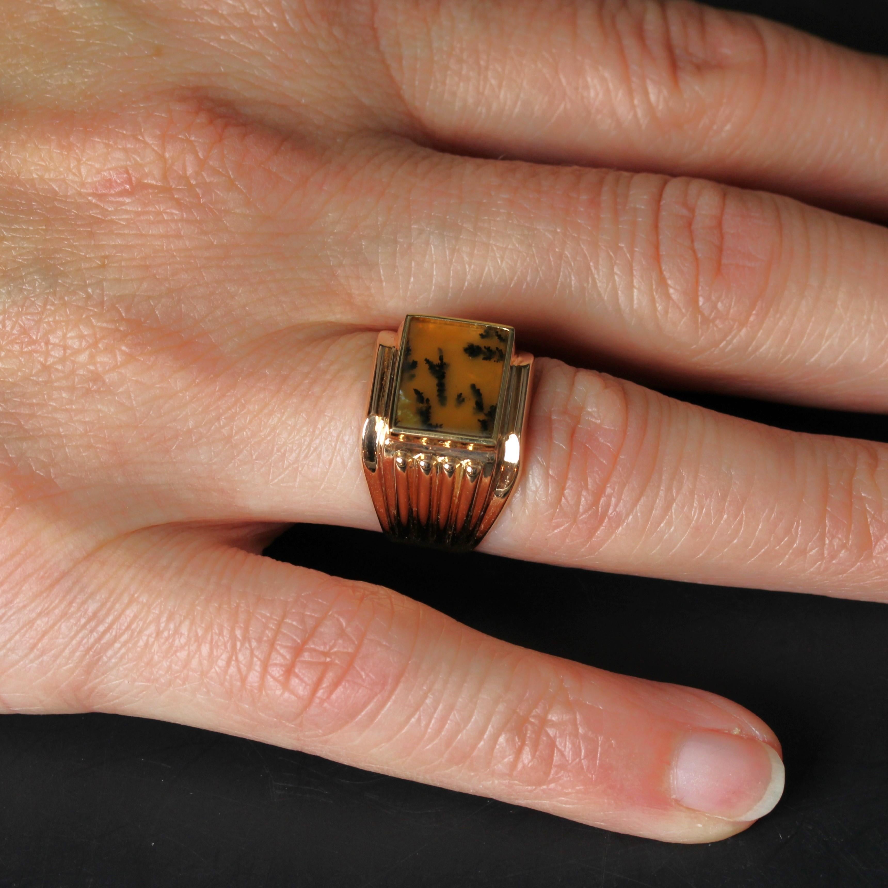 French 1950s Dendrite Agate 18 Karat Rose Gold Ladies Signet Ring For Sale 7