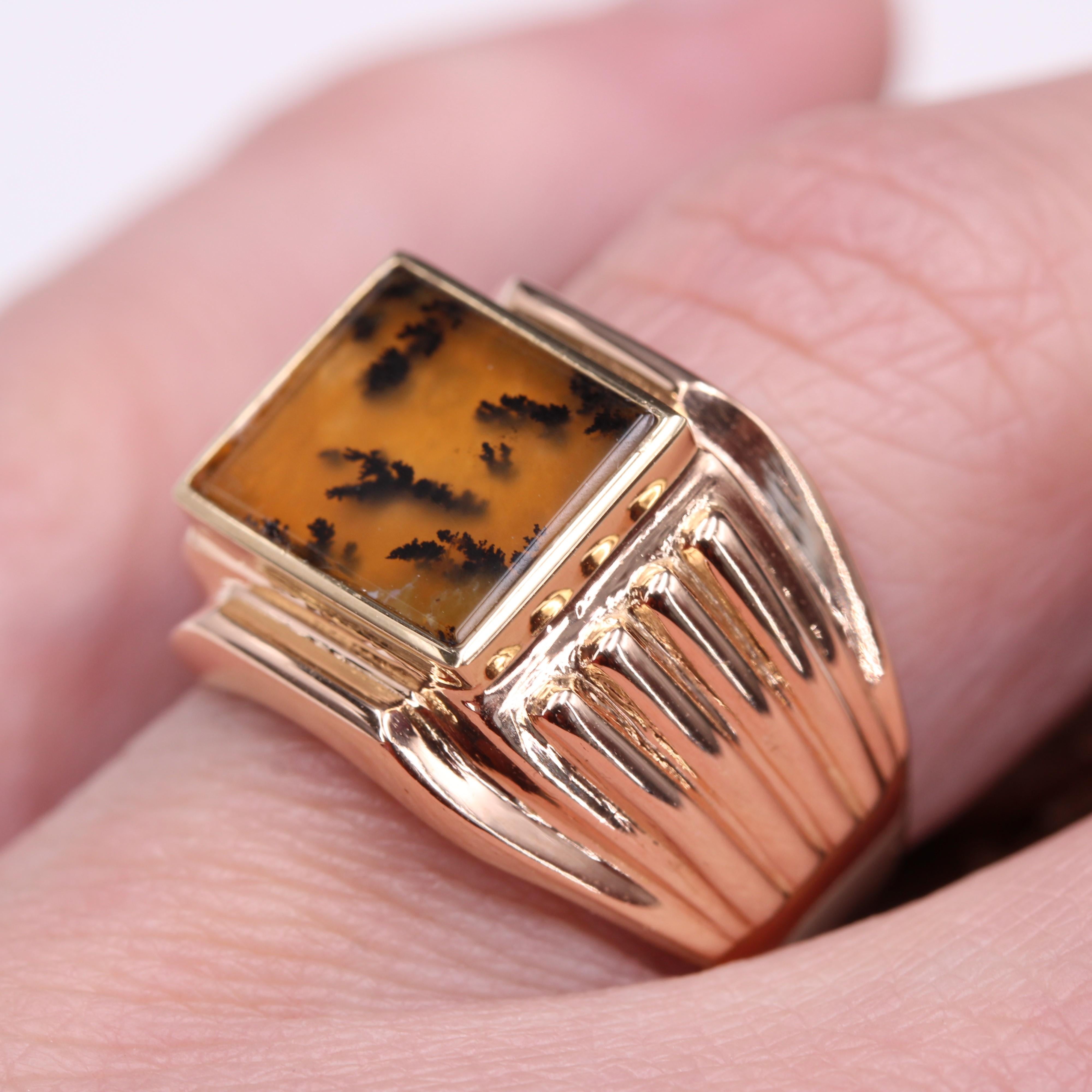 French 1950s Dendrite Agate 18 Karat Rose Gold Ladies Signet Ring For Sale 10
