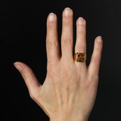 French 1950s Dendrite Agate 18 Karat Rose Gold Ladies Signet Ring