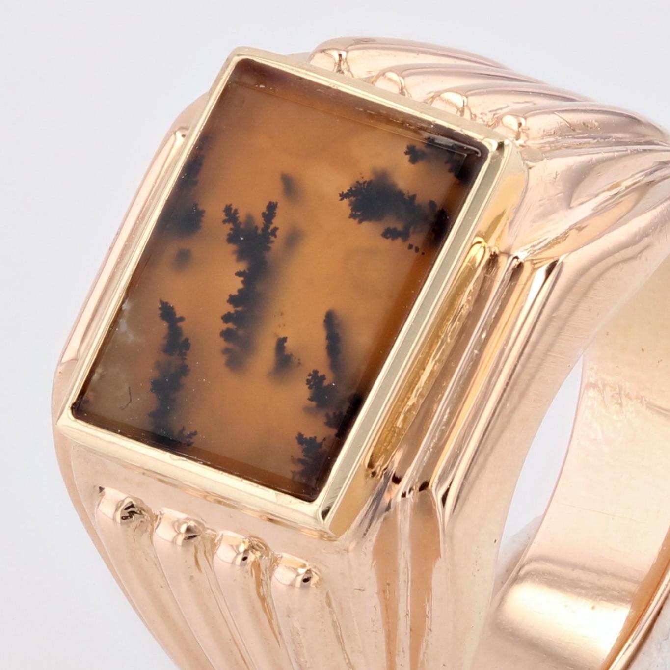 French 1950s Dendrite Agate 18 Karat Rose Gold Ladies Signet Ring For Sale 3