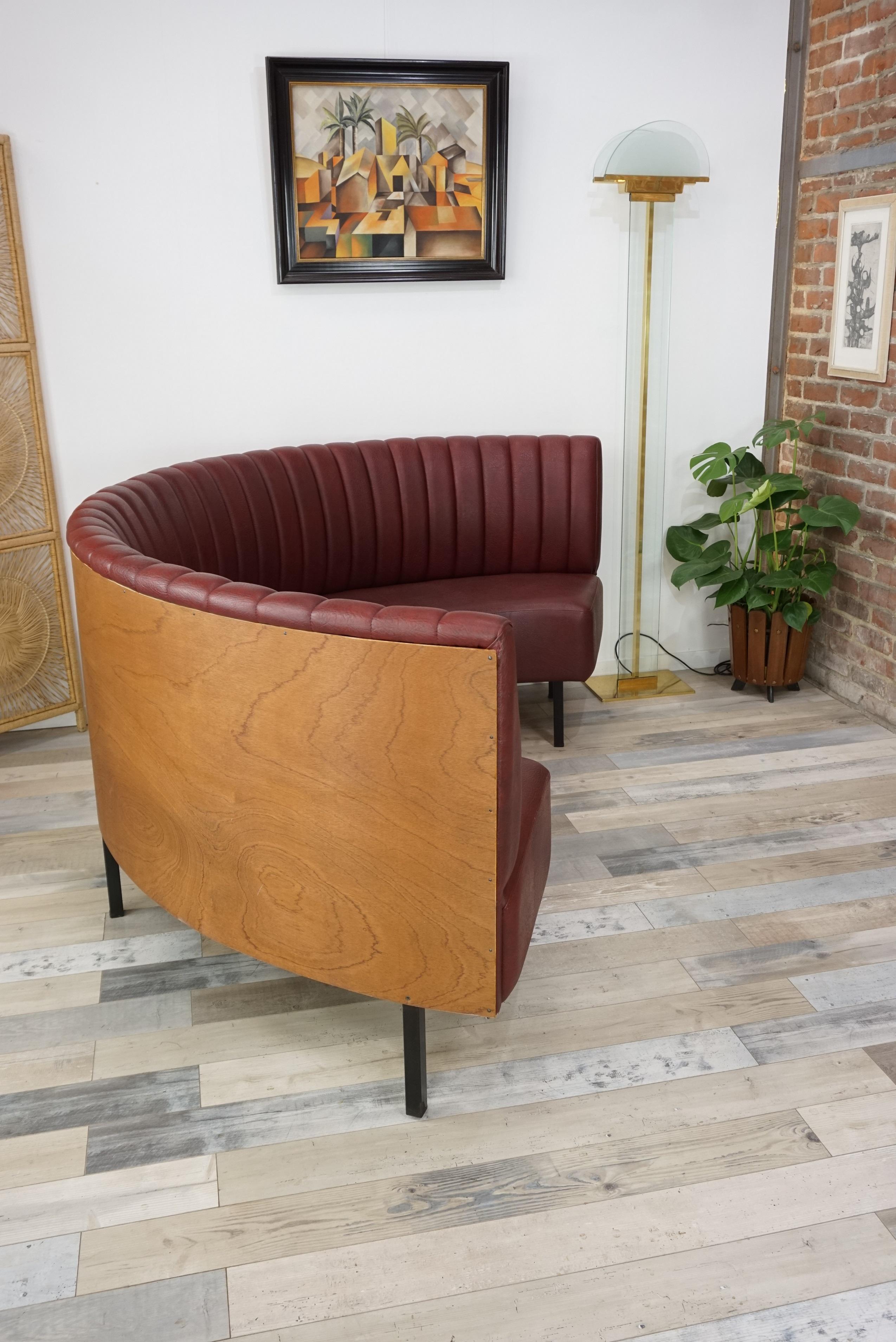 Mid-Century Modern French 1950s Design Half Moon Shaped Bistro Sofa