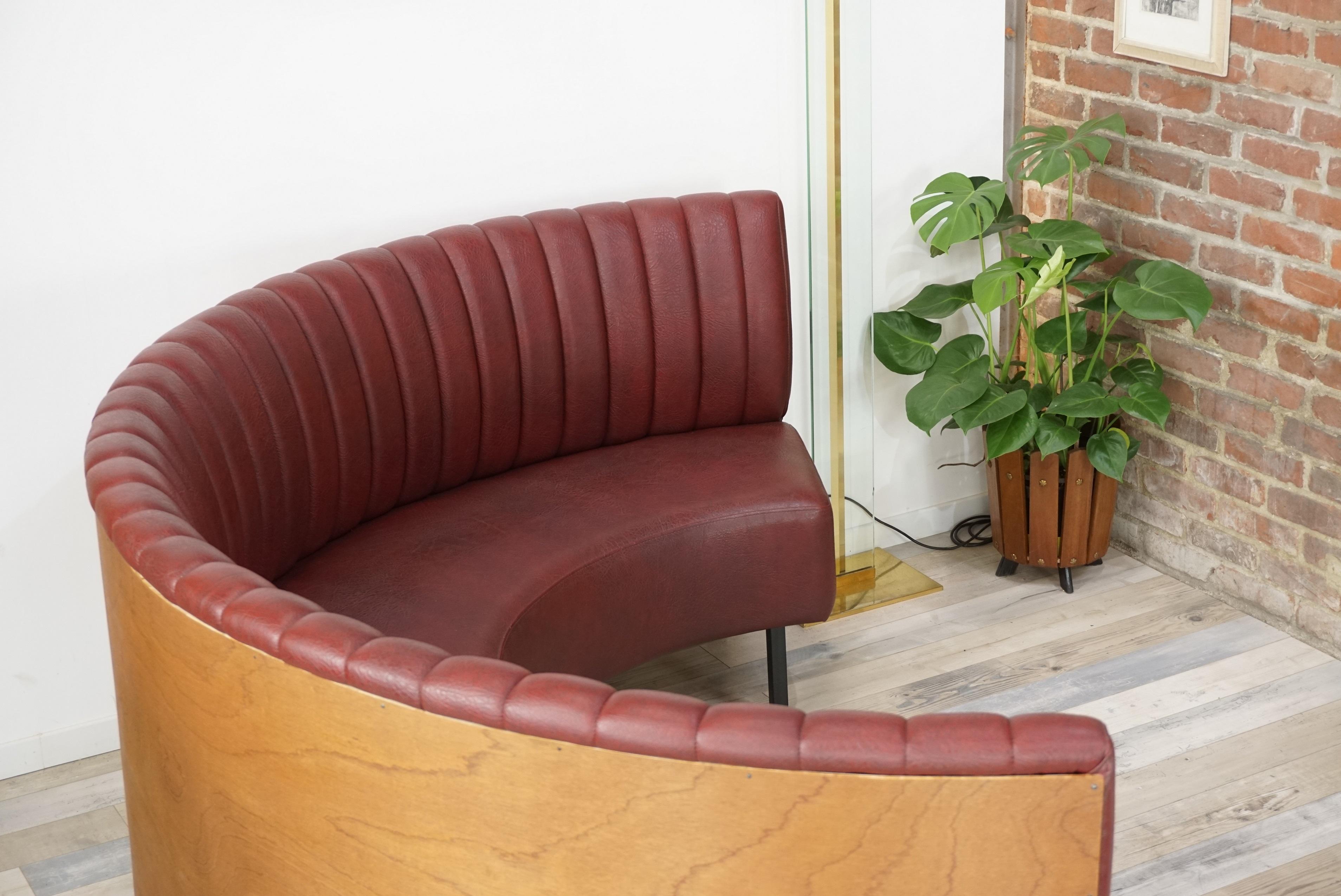 20th Century French 1950s Design Half Moon Shaped Bistro Sofa