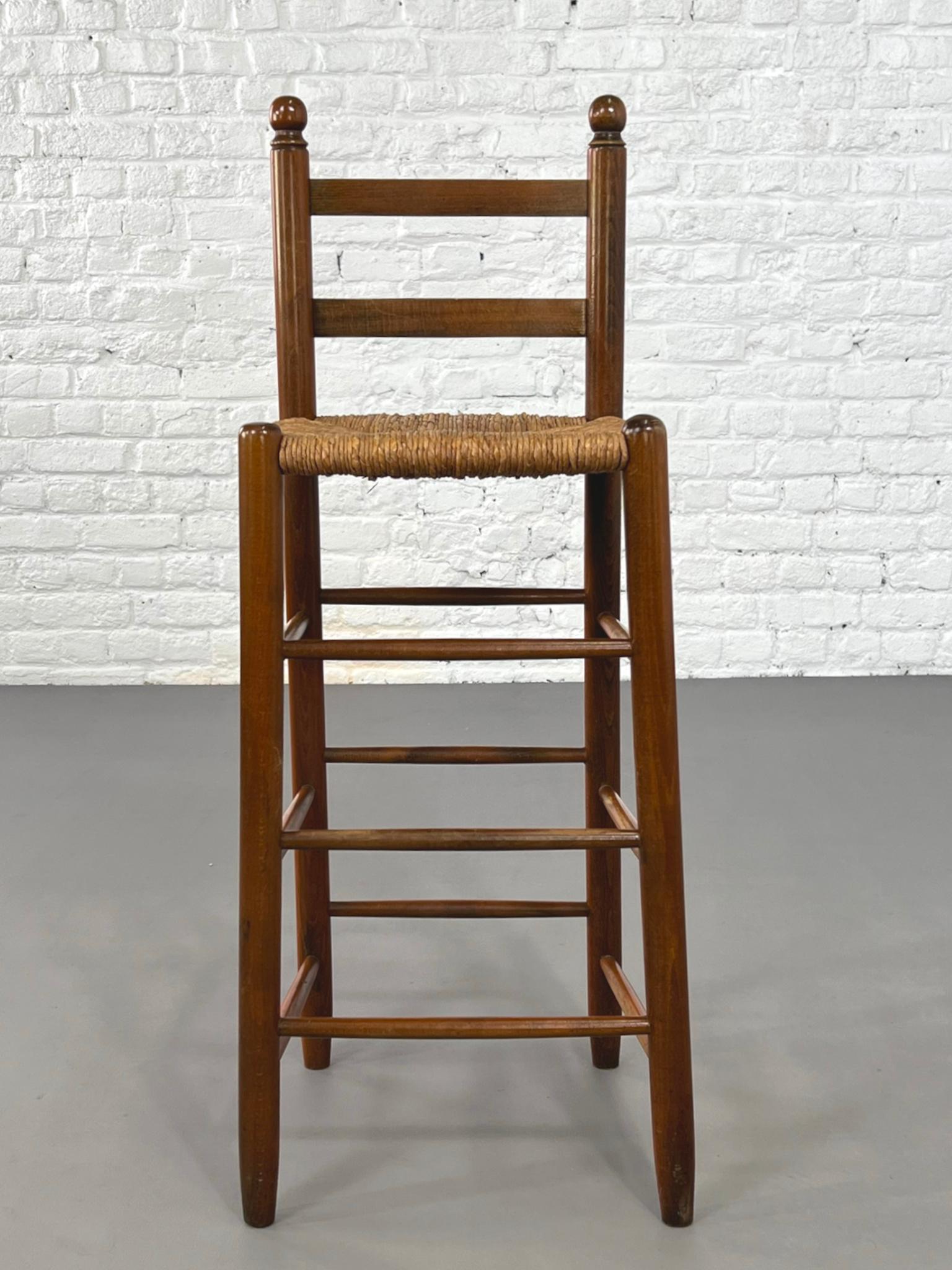 French 1950s Design Wooden And Braided Straw Set of 4 Bar Stools 1