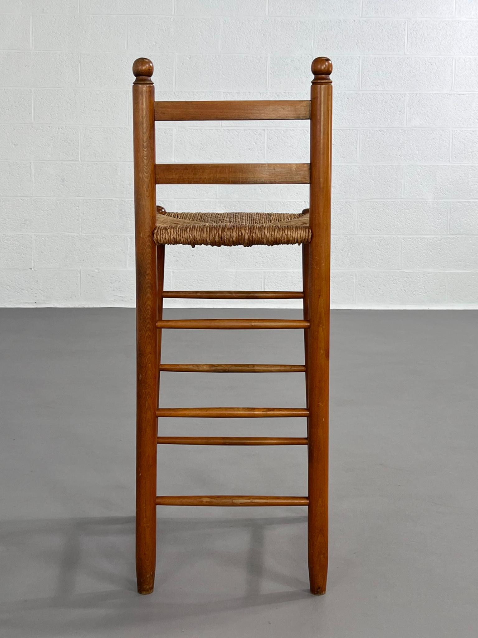 French 1950s Design Wooden And Braided Straw Set of 4 Bar Stools 4