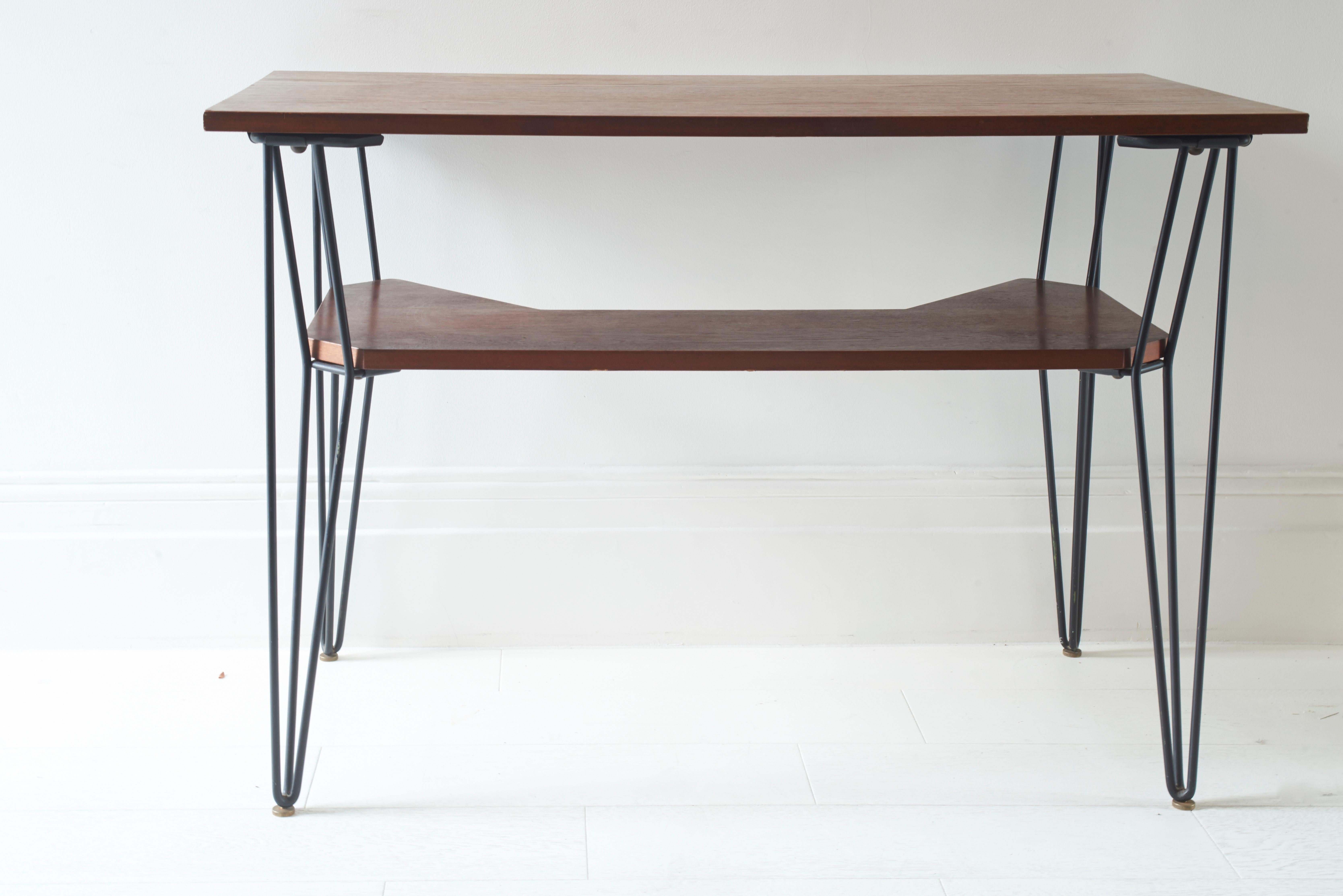 French 1950s desk with teak top and black steel legs.