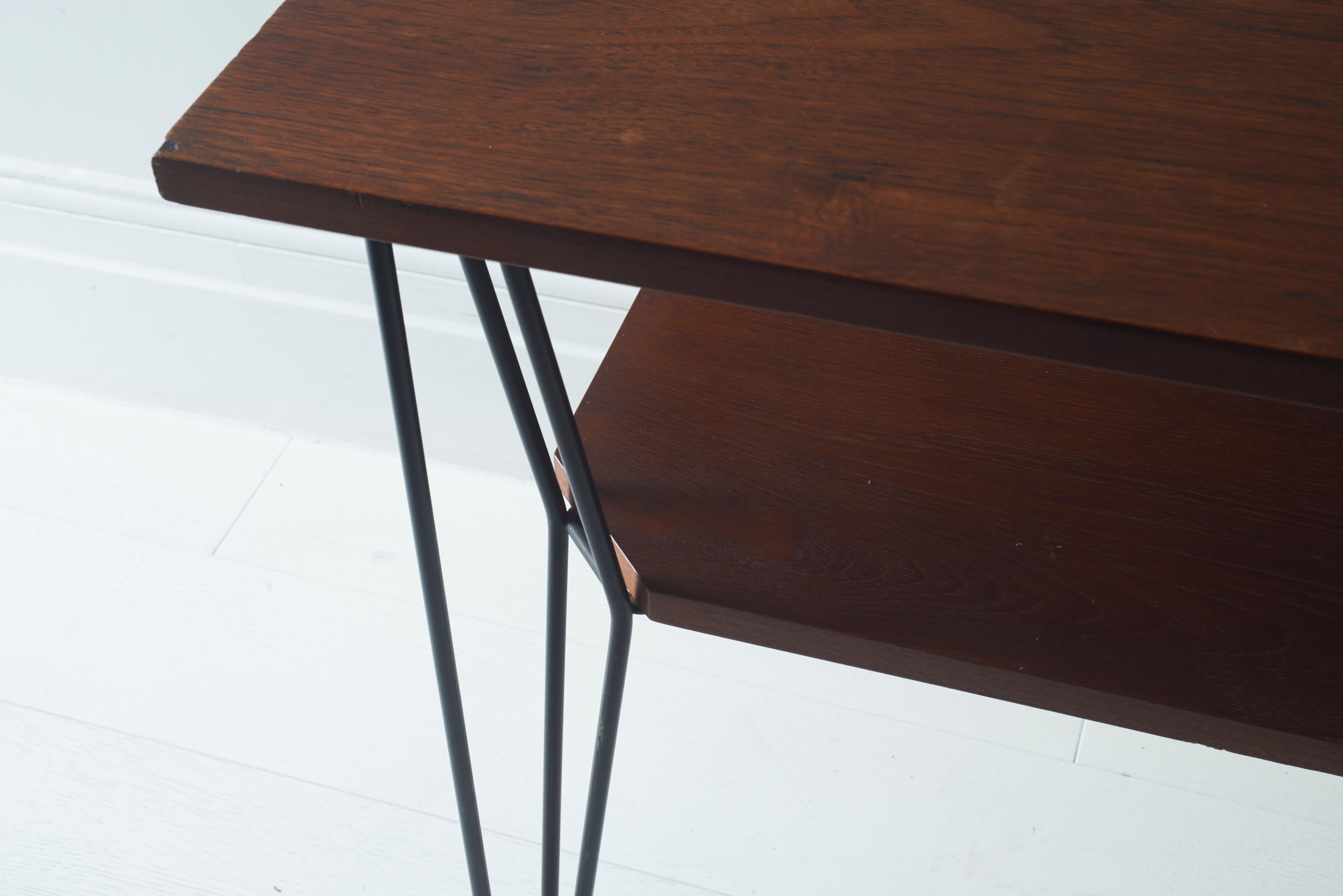 Mid-Century Modern French 1950s Desk with Teak Top and Black Metal Legs