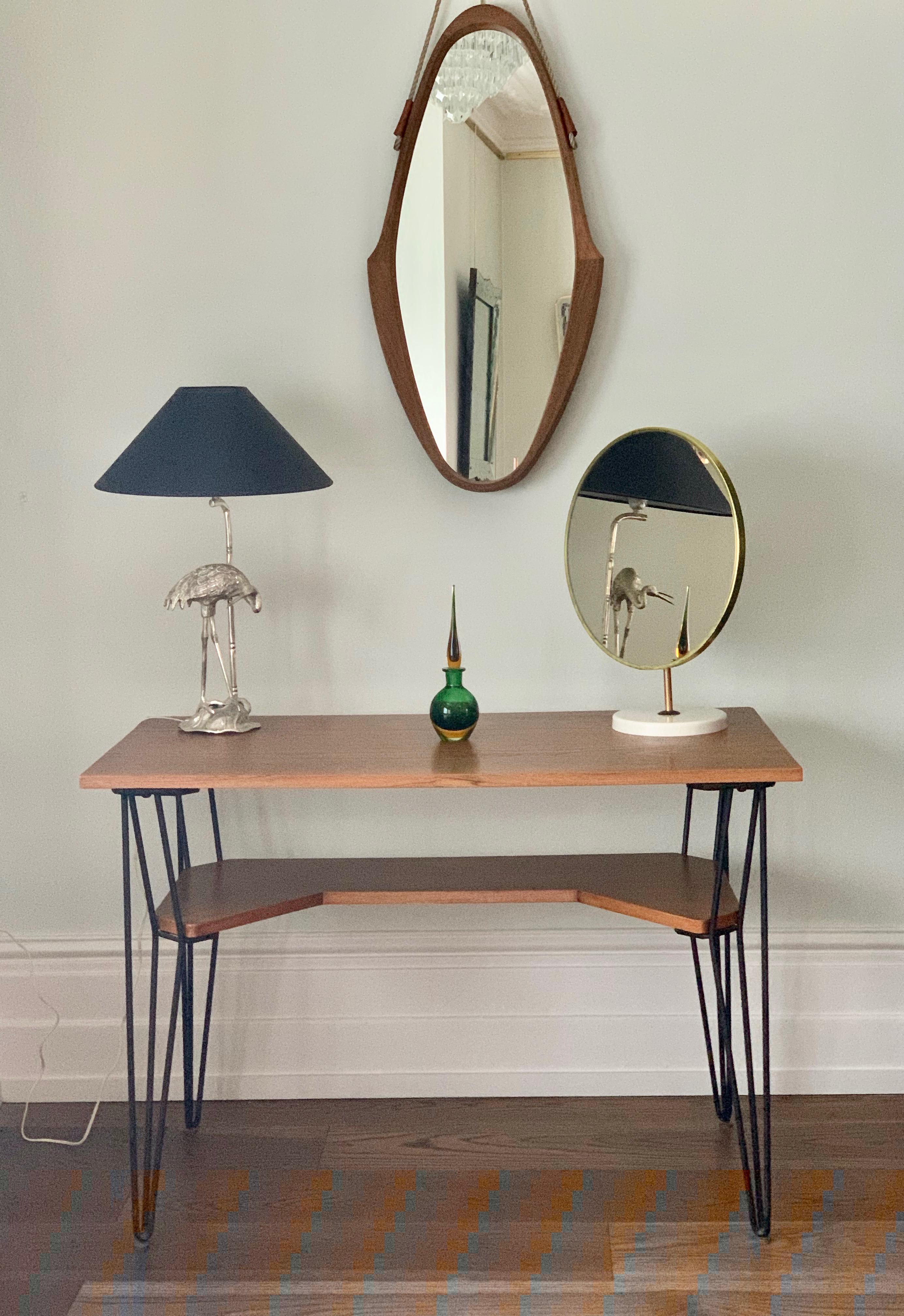 French 1950s Desk with Teak Top and Black Metal Legs In Good Condition In London, GB