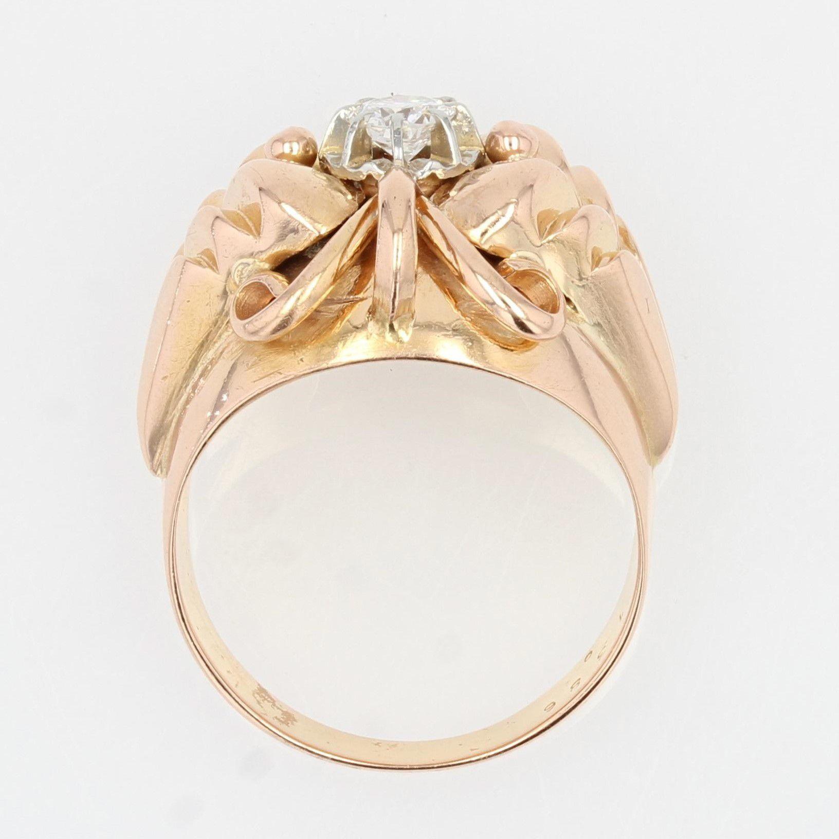 French 1950s Diamond 18 Karat Rose Gold Dome Ring For Sale 7
