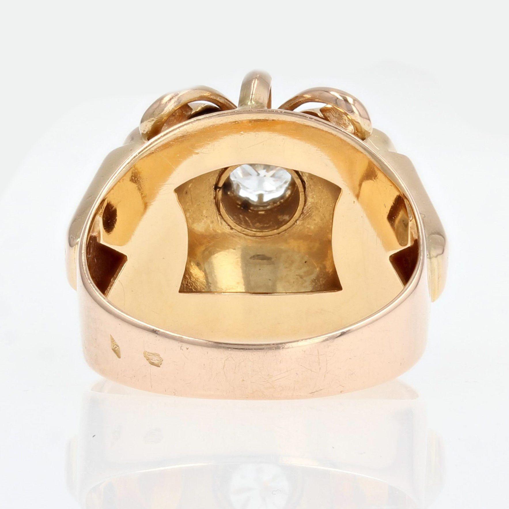 French 1950s Diamond 18 Karat Rose Gold Dome Ring For Sale 6