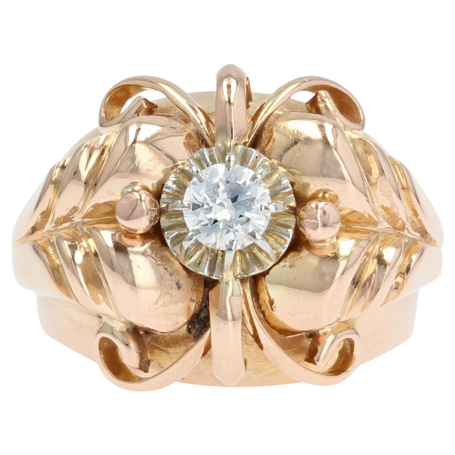 French 1950s Diamond 18 Karat Rose Gold Dome Ring For Sale