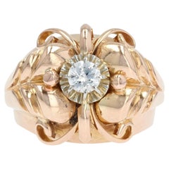 French 1950s Diamond 18 Karat Rose Gold Dome Ring