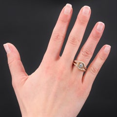French 1950s Diamond 18 Karat Rose Gold Gadrooned Knot Ring