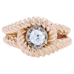 French 1950s Diamond 18 Karat Rose Gold Gadrooned Knot Ring