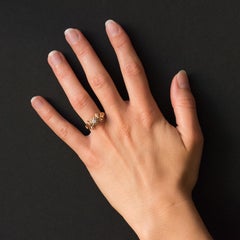 French 1950s Diamond 18 Karat Rose Gold Platinum Retro Ring