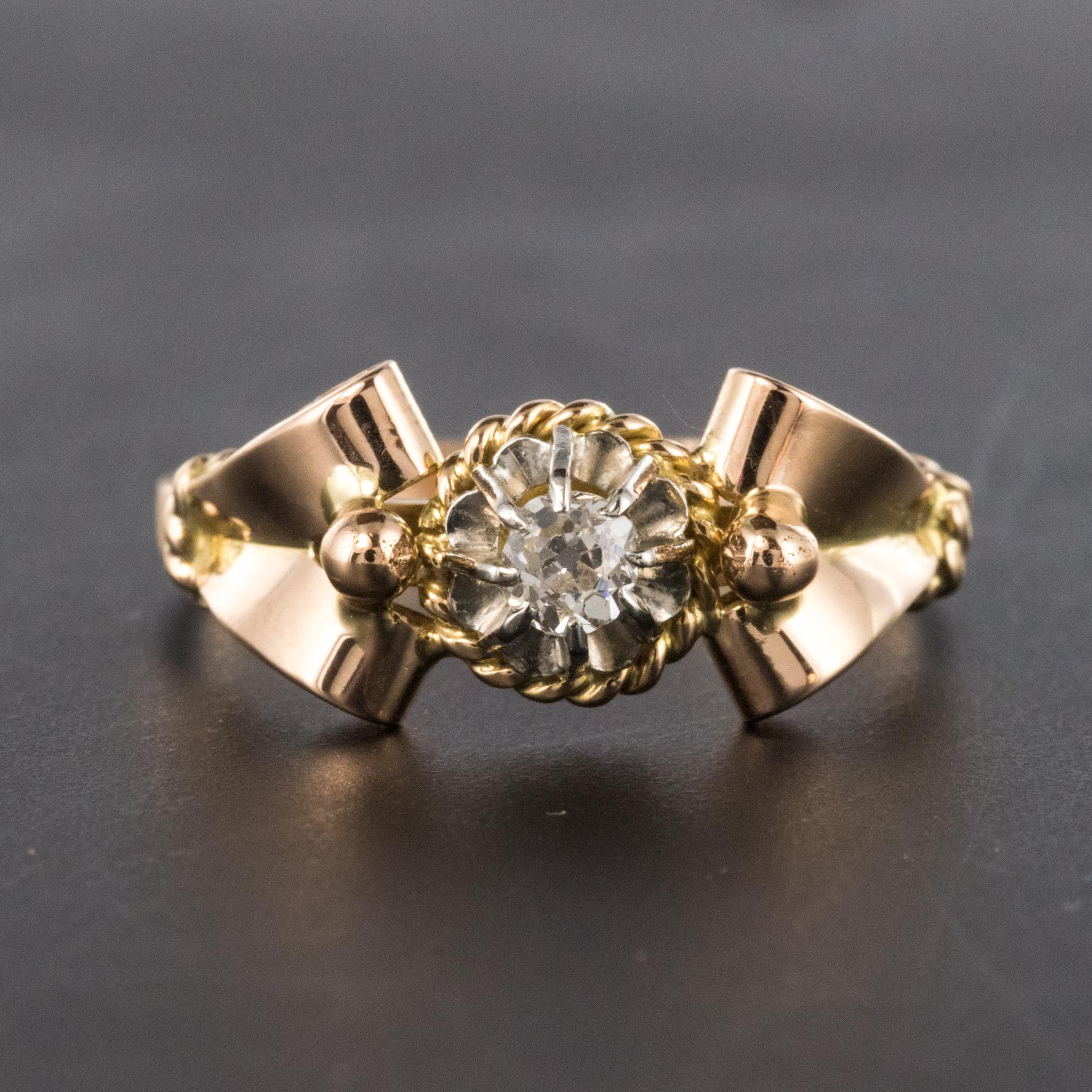 French 1950s Diamond 18 Karat Rose Gold Platinum Retro Ring 3