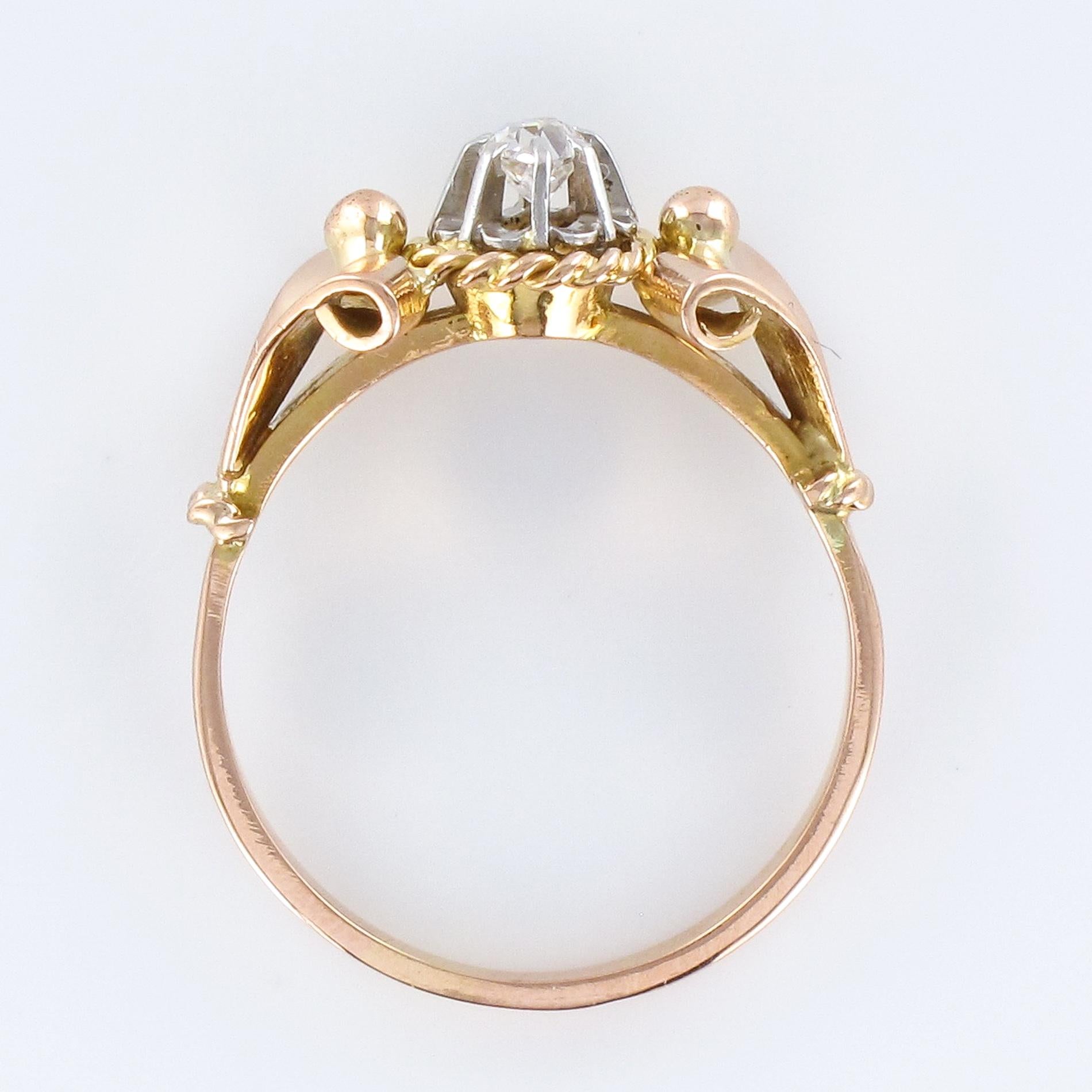 French 1950s Diamond 18 Karat Rose Gold Platinum Retro Ring 5