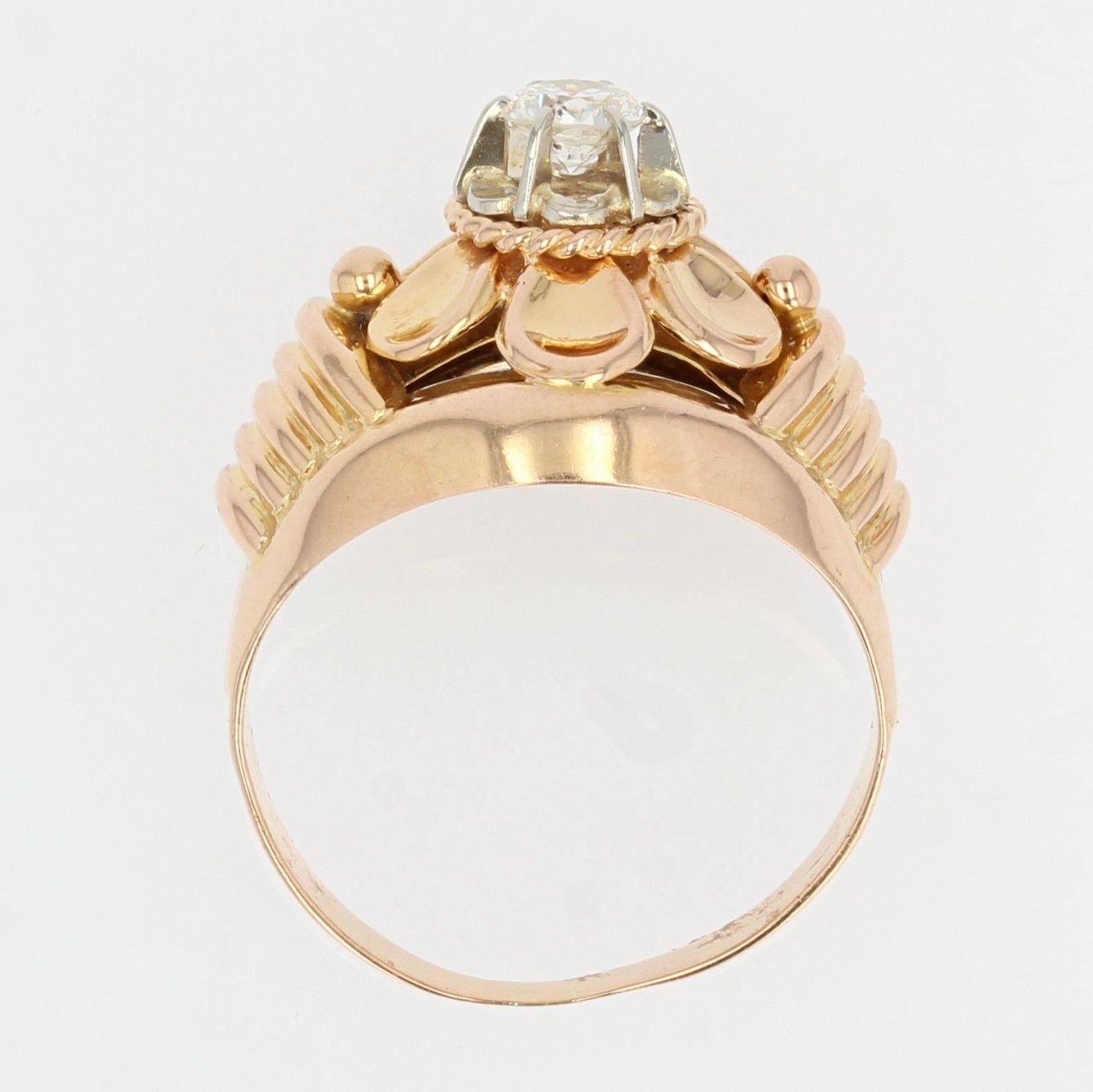 Retro-Ring aus 18 Karat Roségold mit Diamant, 1950er Jahre im Angebot 5