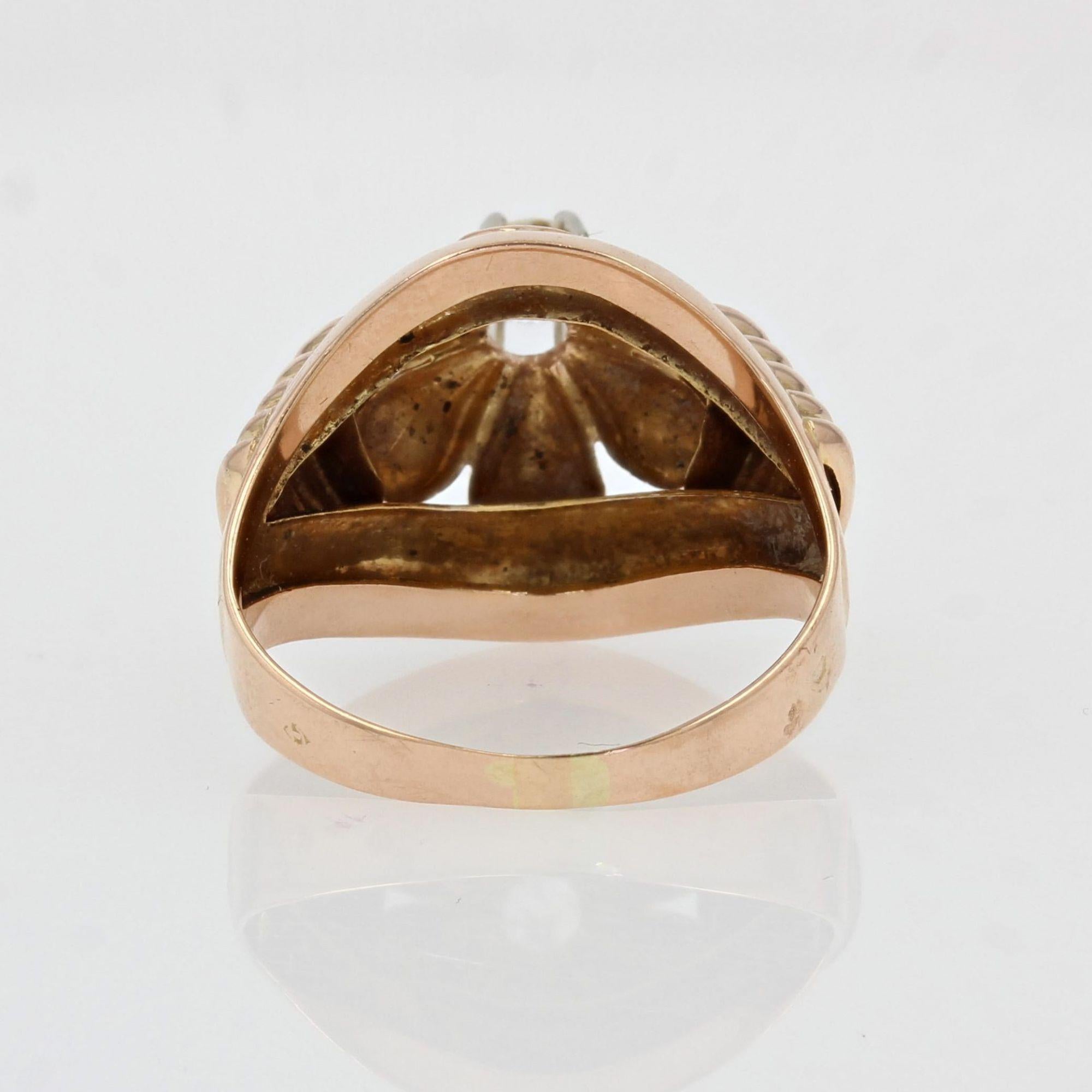 French 1950s Diamond 18 Karat Rose Gold Retro Ring For Sale 6
