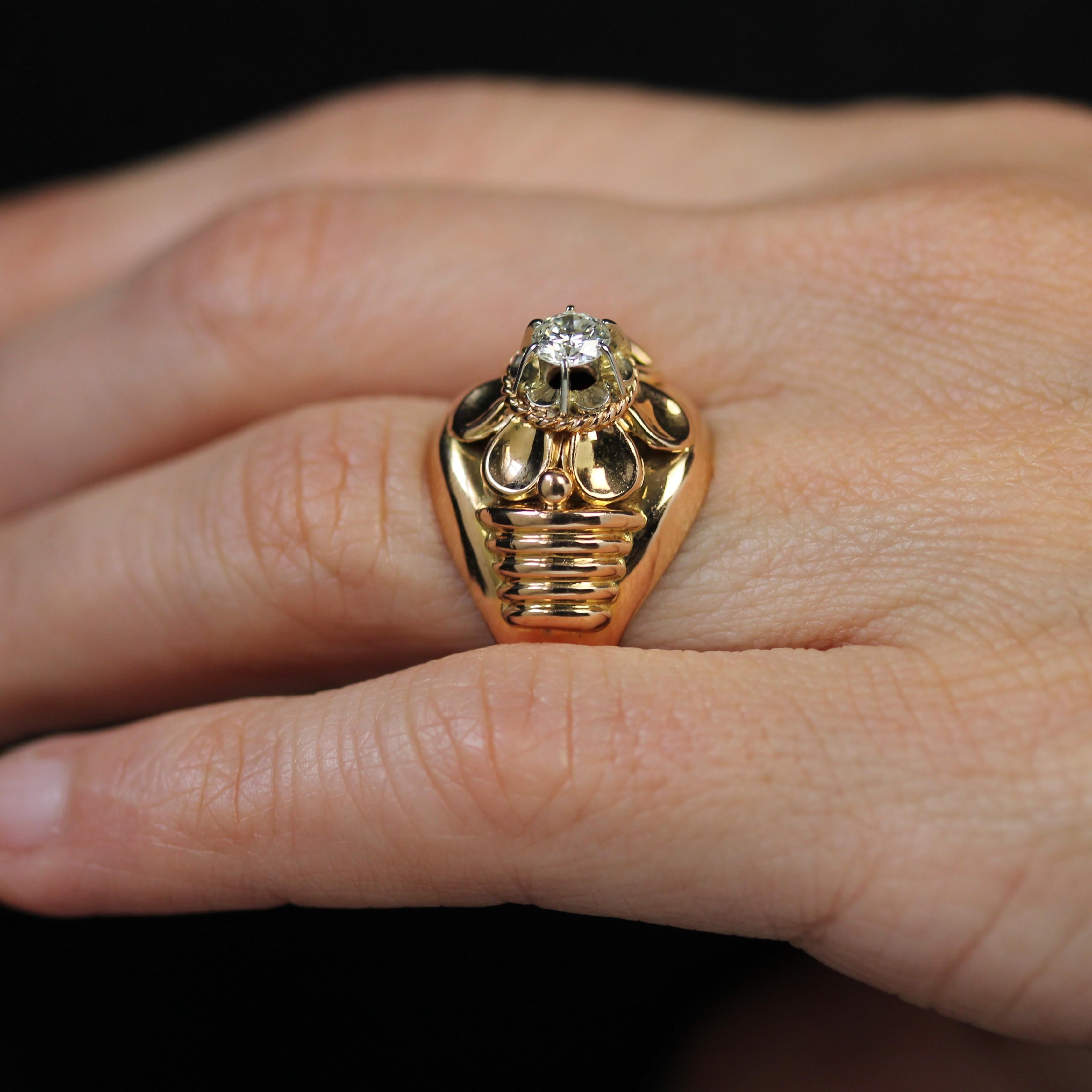 Anello retrò francese anni '50 con diamante in oro rosa 18 carati in vendita 5