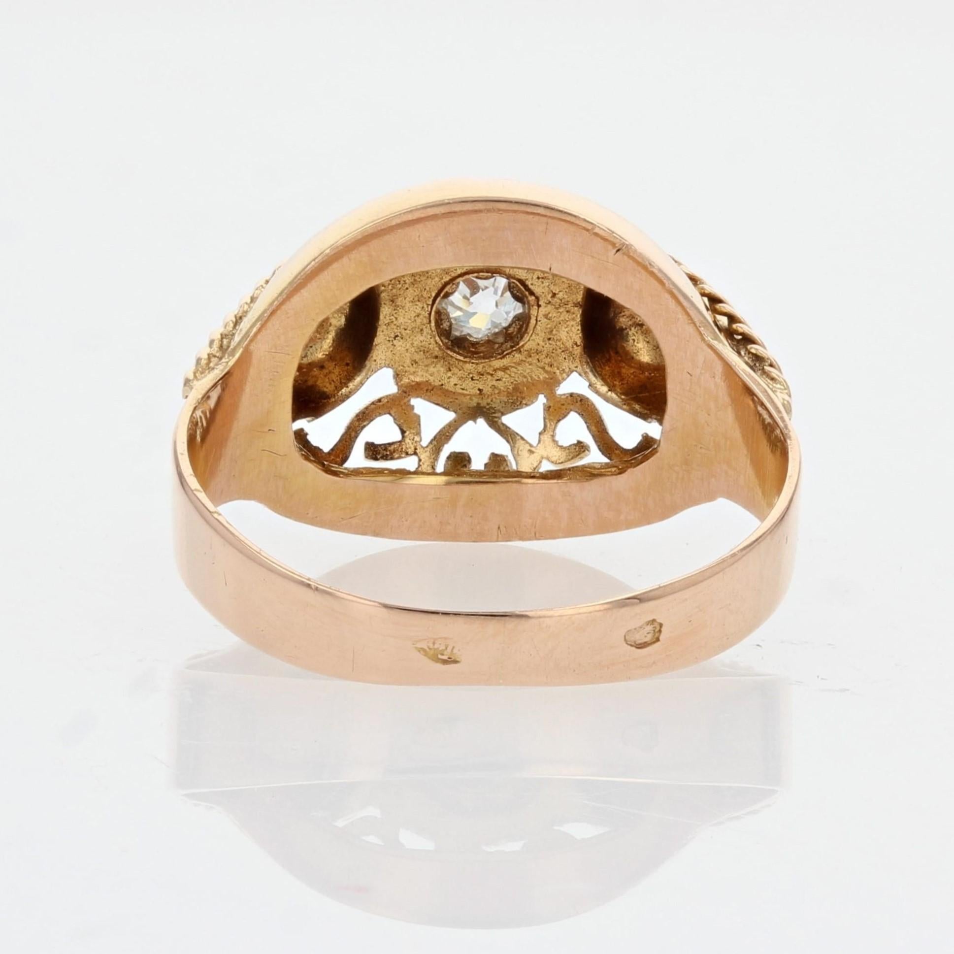 French 1950s Diamond 18 Karat Rose Gold Retro Ring For Sale 8