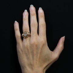 Bague rétro française des années 1950 en or rose 18 carats avec diamants