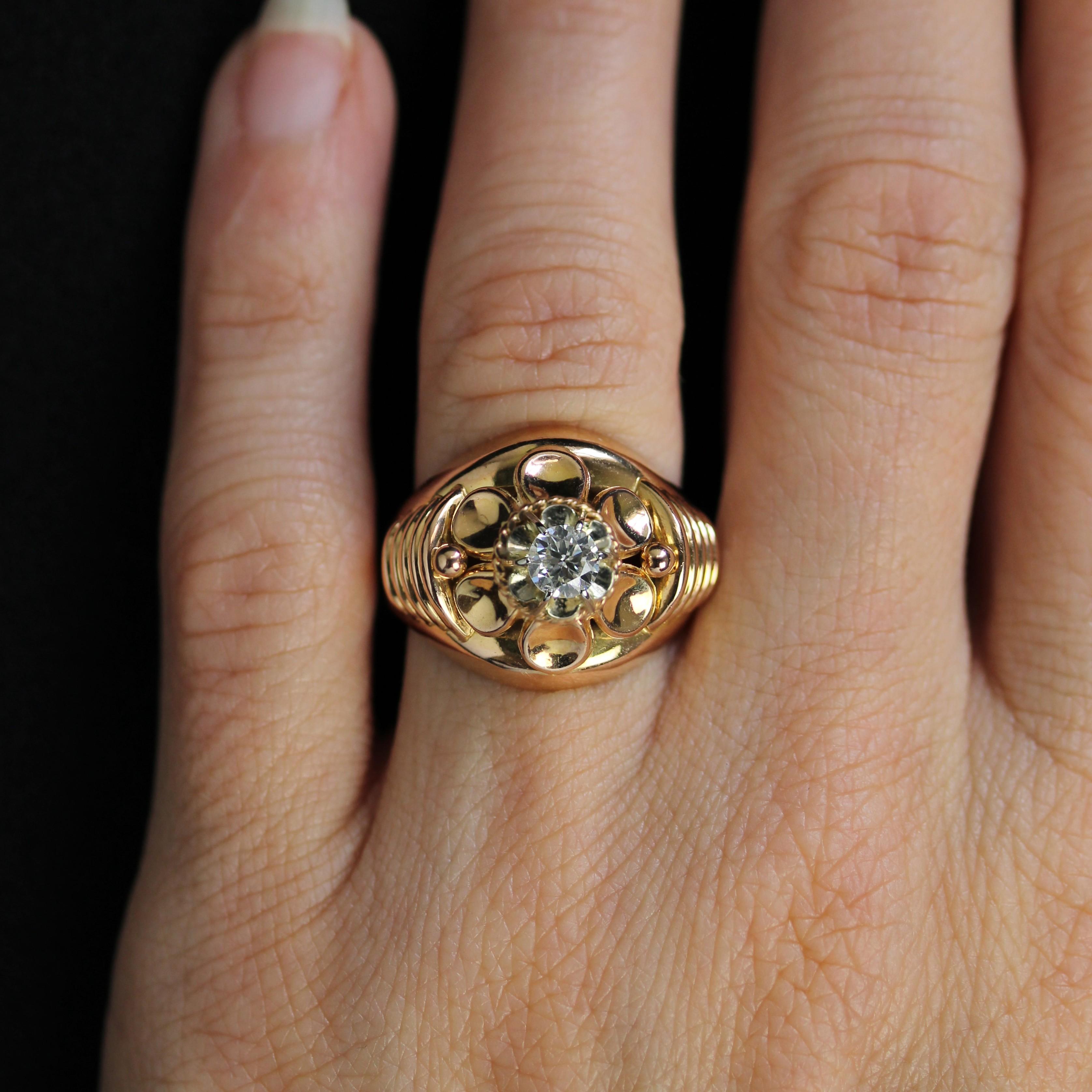 Taglio brillante Anello retrò francese anni '50 con diamante in oro rosa 18 carati in vendita