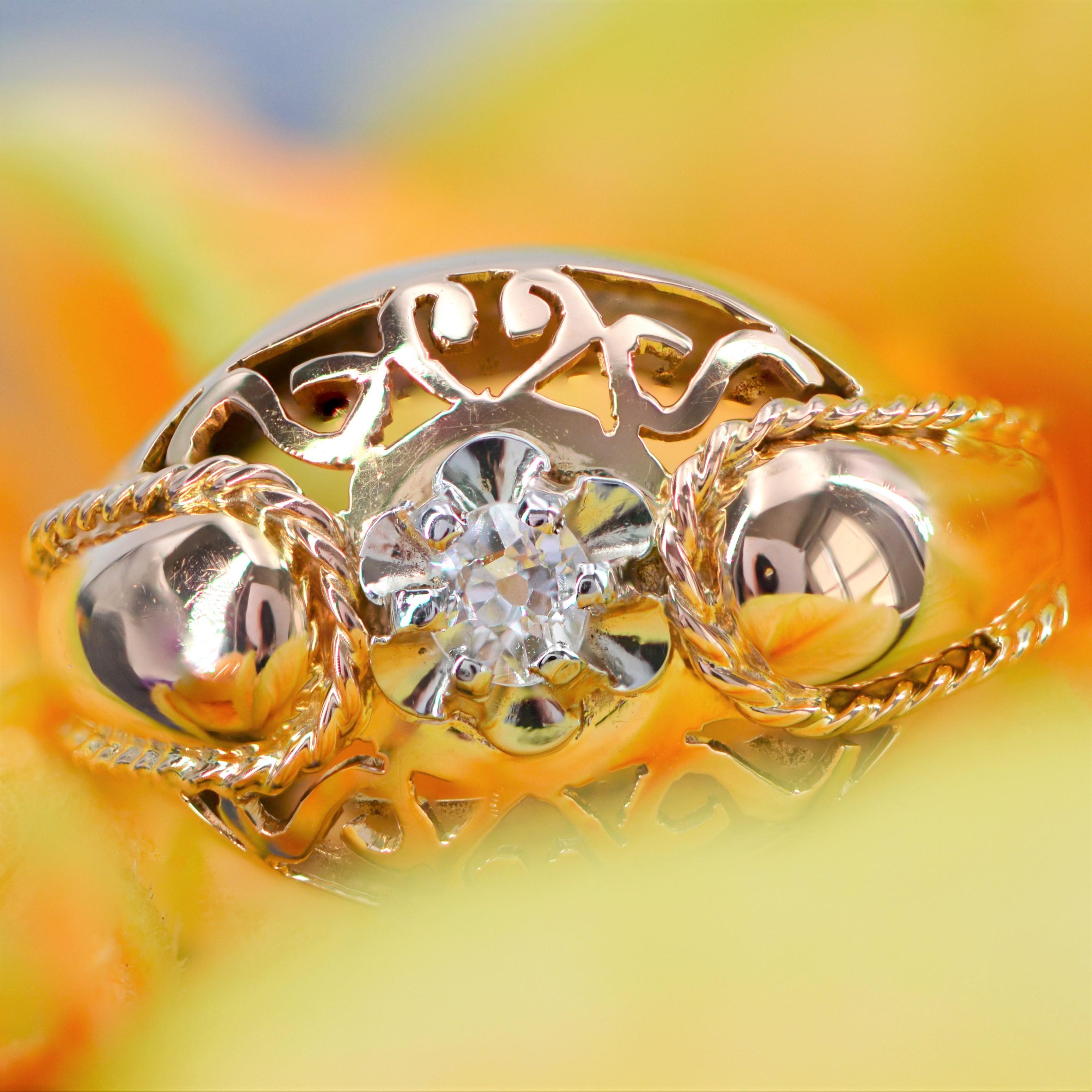 Taglio brillante Anello retrò francese anni '50 con diamante in oro rosa 18 carati in vendita