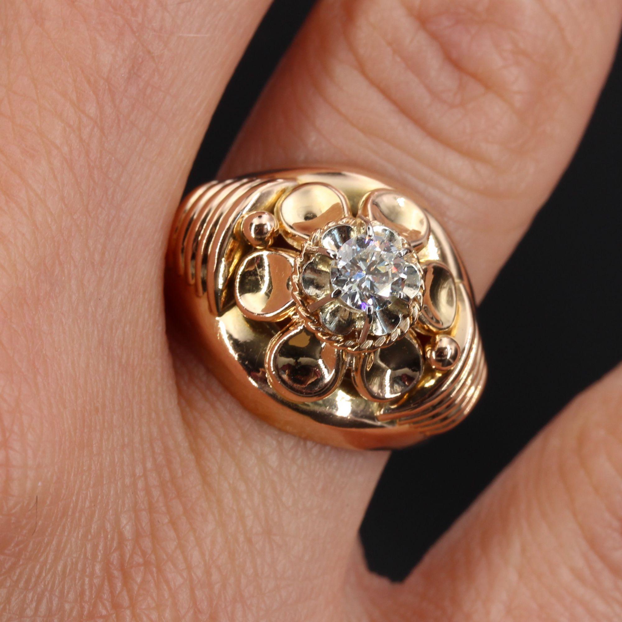 Women's French 1950s Diamond 18 Karat Rose Gold Retro Ring For Sale
