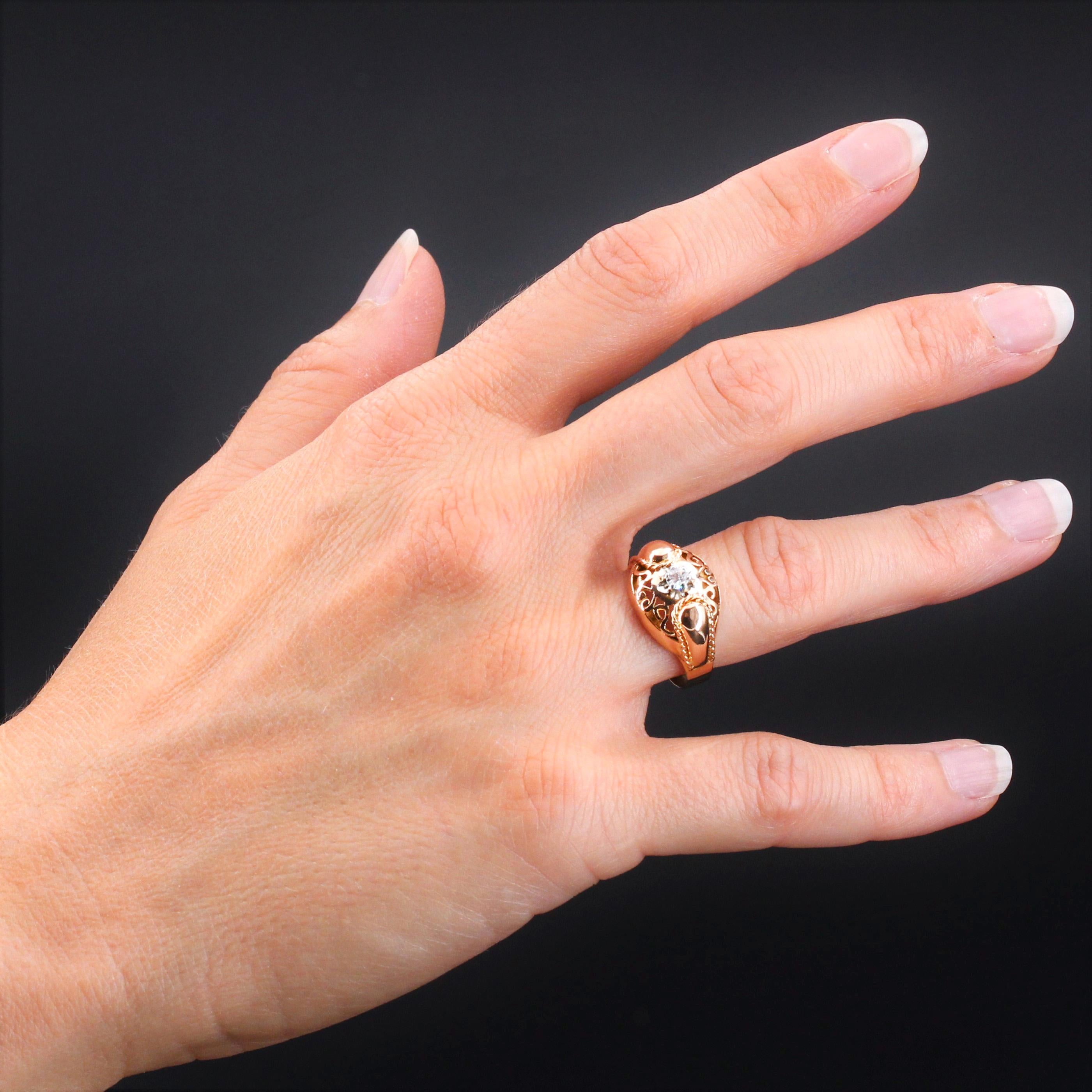 Women's French 1950s Diamond 18 Karat Rose Gold Retro Ring For Sale
