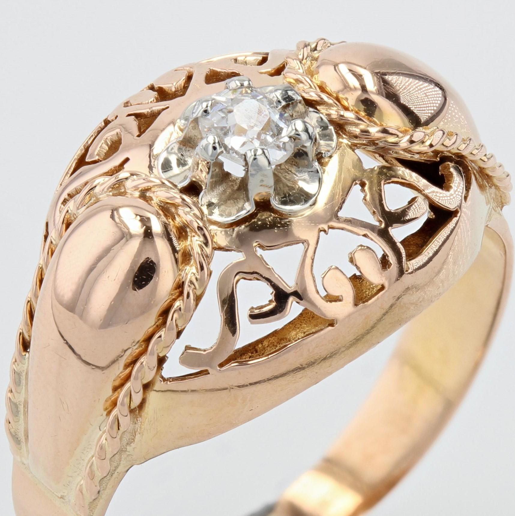 French 1950s Diamond 18 Karat Rose Gold Retro Ring For Sale 2