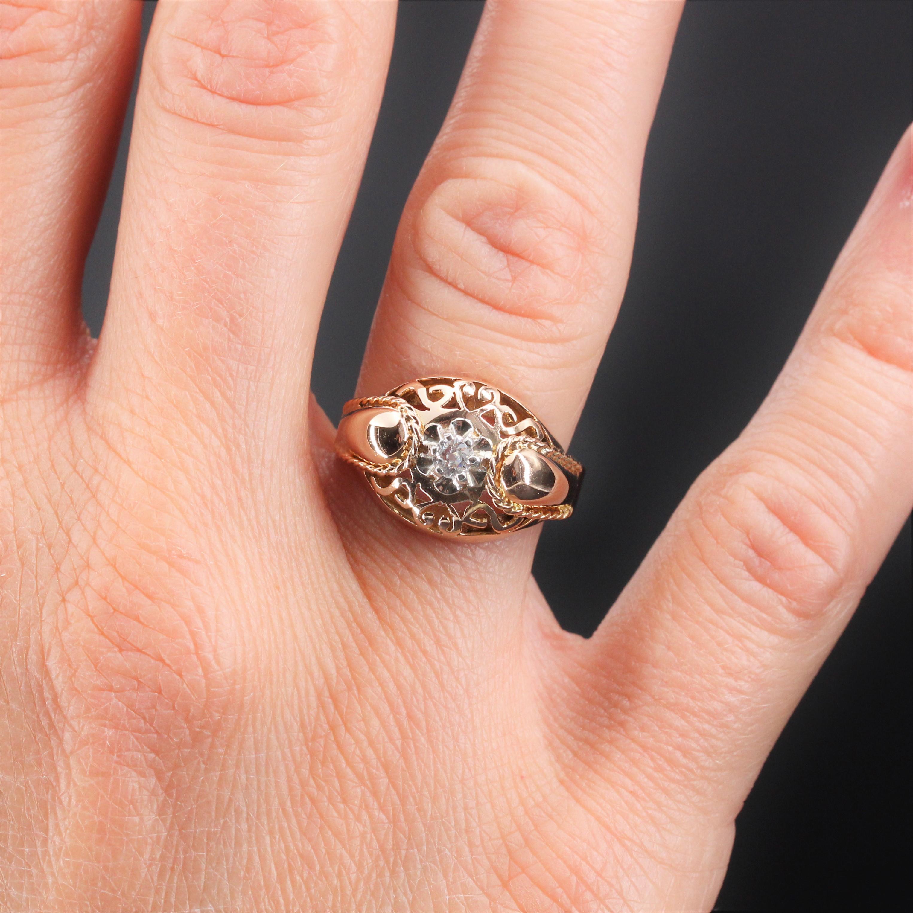 French 1950s Diamond 18 Karat Rose Gold Retro Ring For Sale 3