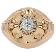 French 1950s Diamond 18 Karat Rose Gold Retro Ring