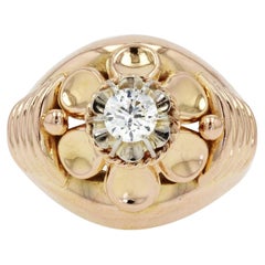 French 1950s Diamond 18 Karat Rose Gold Retro Ring