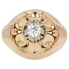 Bague rétro française des années 1950 en or rose 18 carats avec diamants