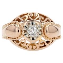 French 1950s Diamond 18 Karat Rose Gold Vintage Ring