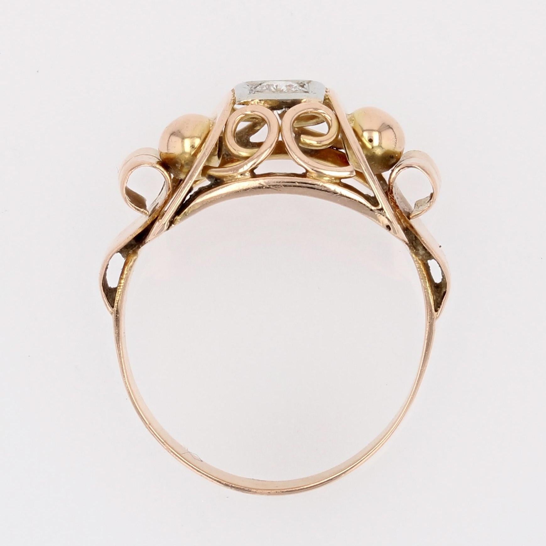 French 1950s Diamond 18 Karat Rose Gold Ring For Sale 5