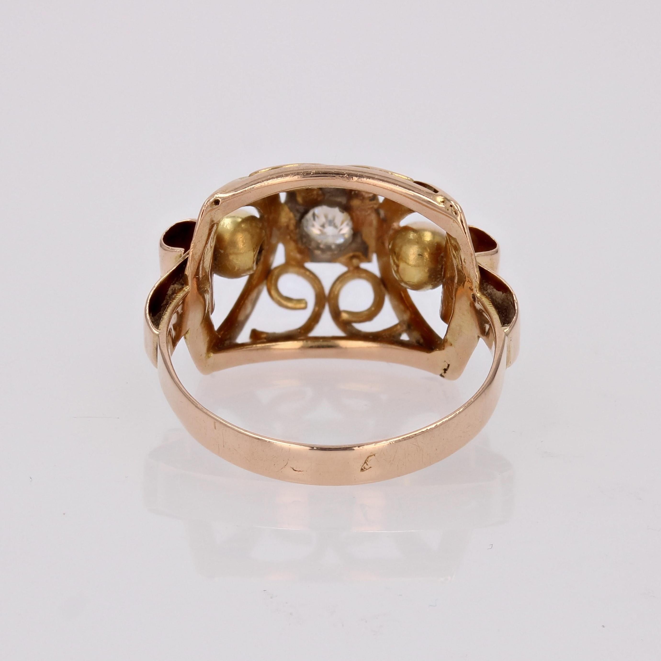 French 1950s Diamond 18 Karat Rose Gold Ring For Sale 6