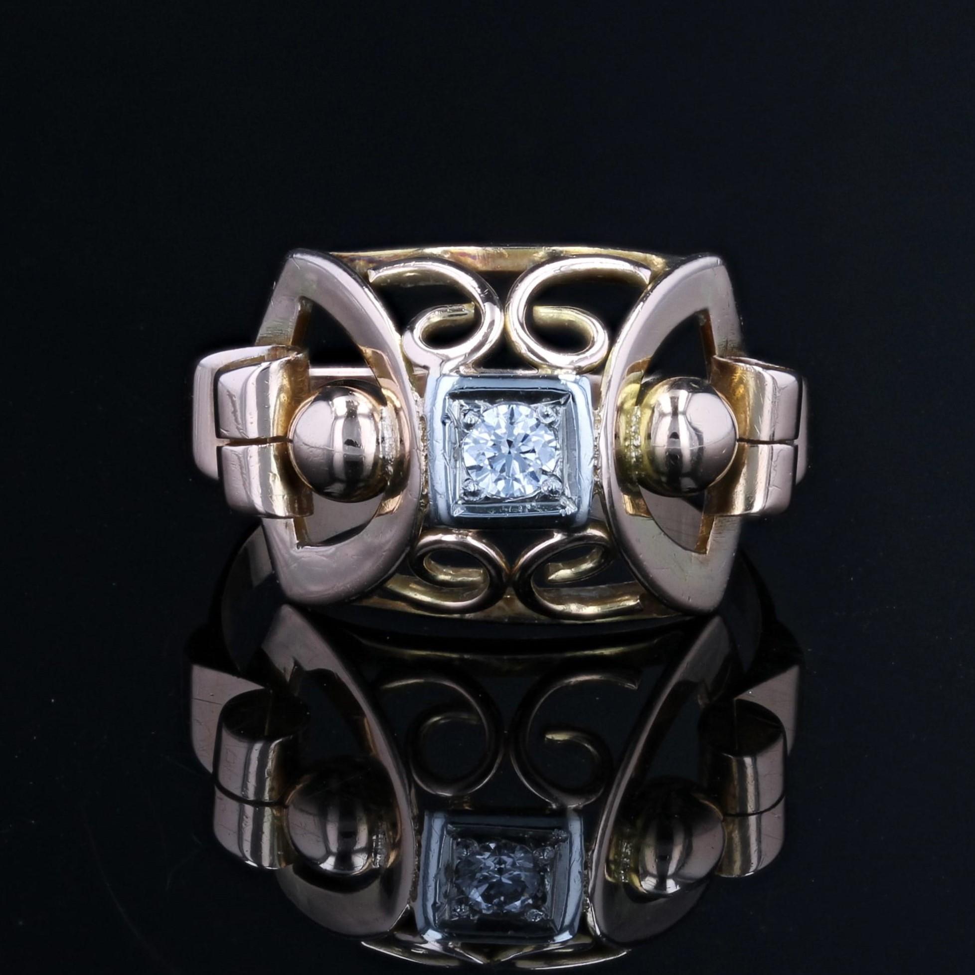 Retro French 1950s Diamond 18 Karat Rose Gold Ring For Sale