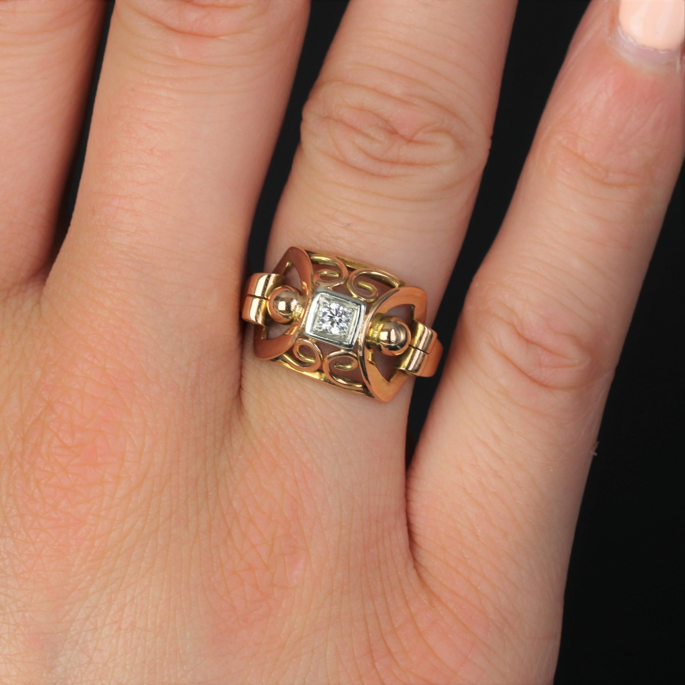 Women's French 1950s Diamond 18 Karat Rose Gold Ring For Sale