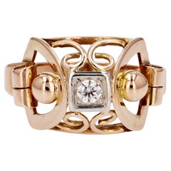 Vintage French 1950s Diamond 18 Karat Rose Gold Ring