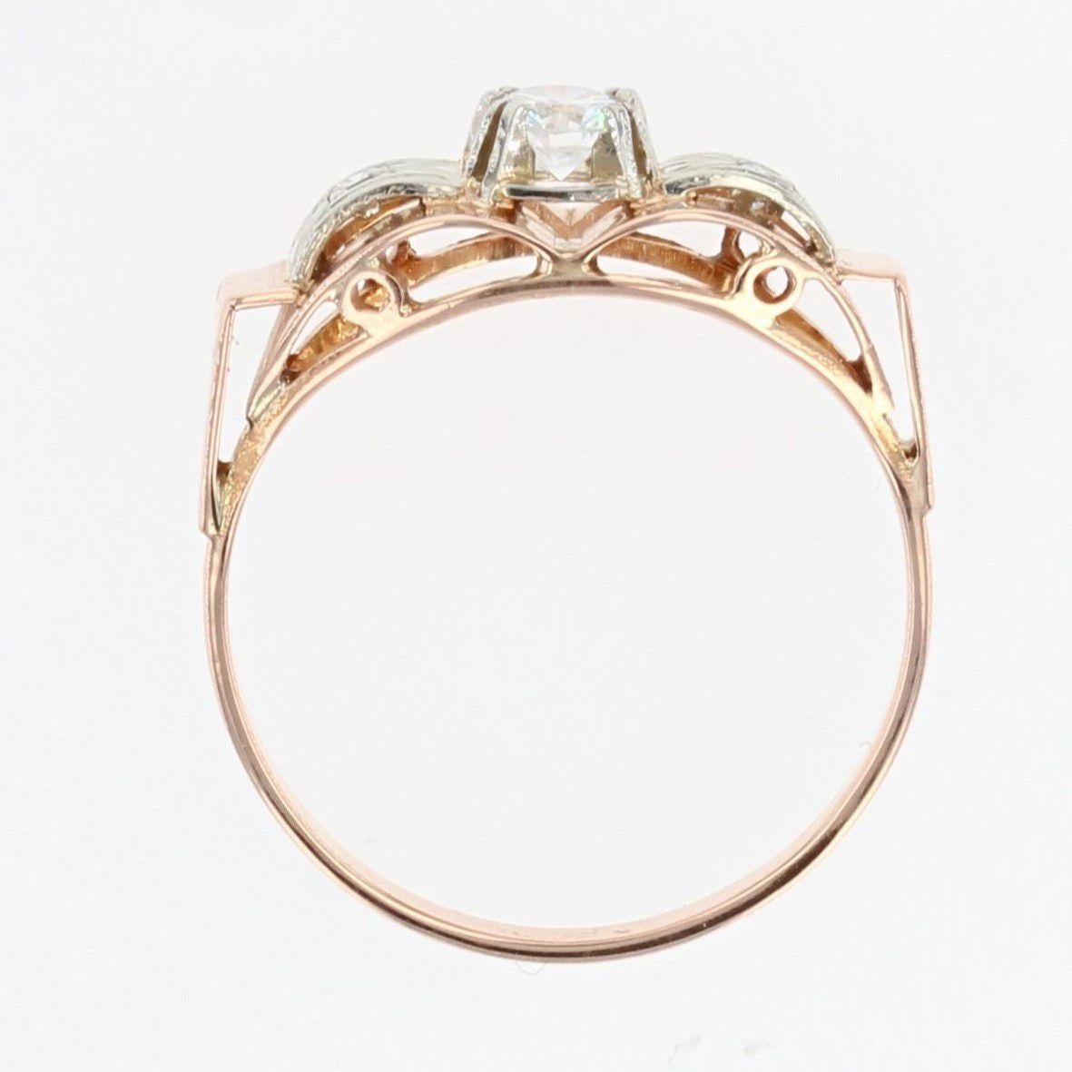 French 1950s Diamond 18 Karat Rose Gold Tank Ring For Sale 4
