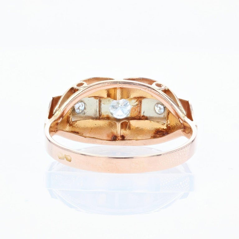 Bague Tank Art Déco En Or Rose 18k Avec Diamant Brillant - Taille 53, Circa 1950