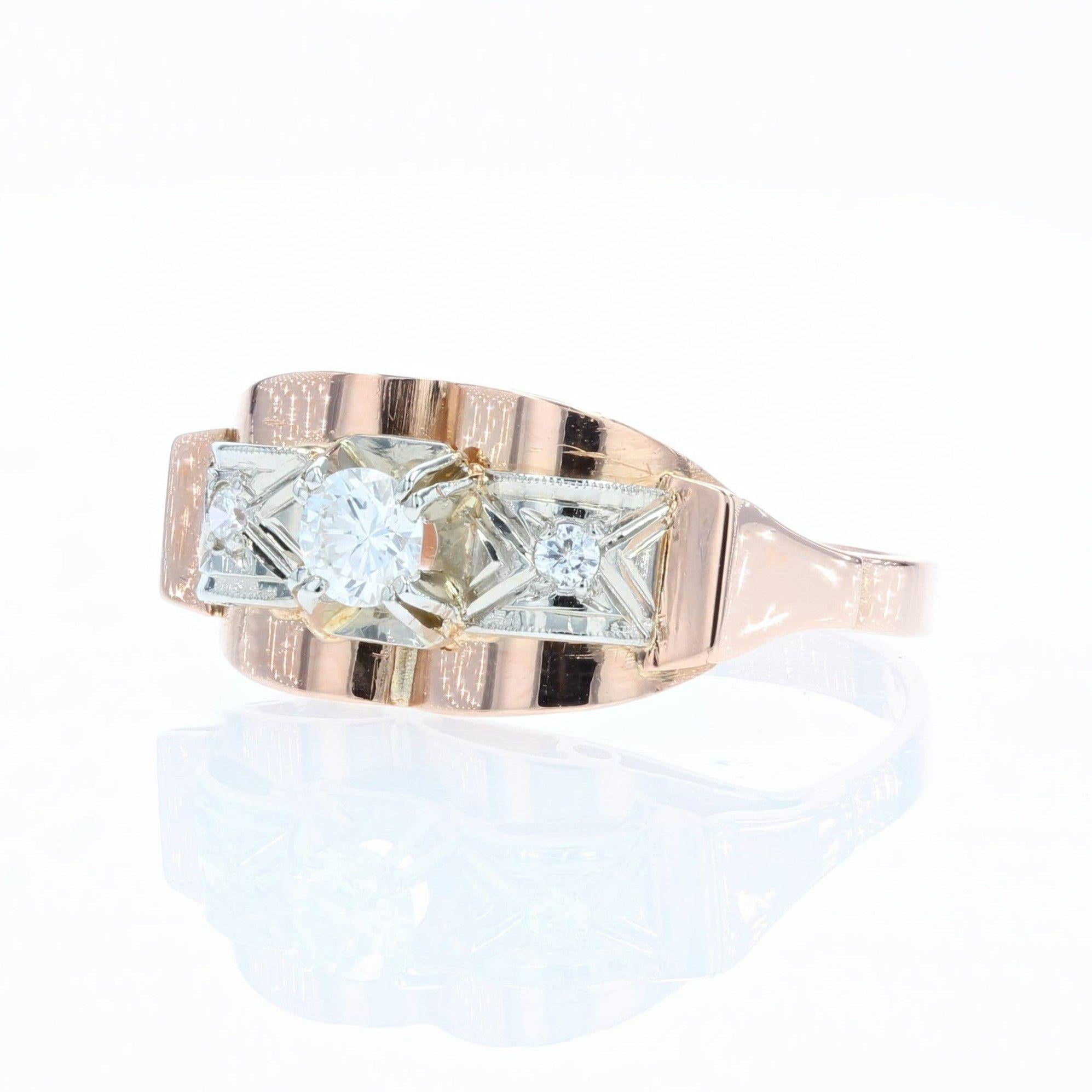 Women's French 1950s Diamond 18 Karat Rose Gold Tank Ring For Sale